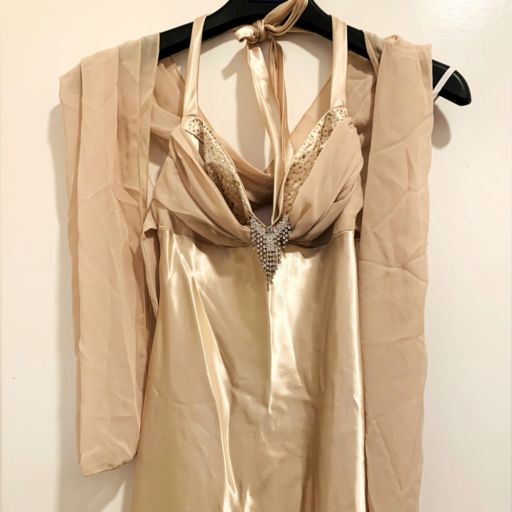 Long gold gown with jewel accent size XS